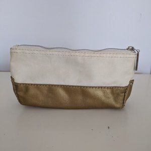 Bath and Body Works Cream and Gold Makeup Bag